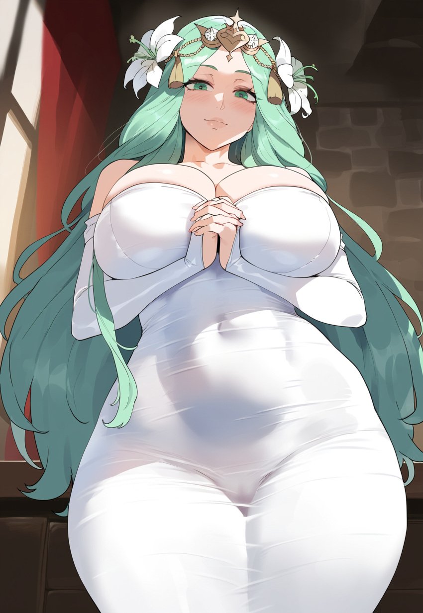 1girls ai_generated creamy_ai curvaceous curvy curvy_female curvy_figure female female_focus fire_emblem fire_emblem:_three_houses green_eyes green_hair light-skinned_female light_skin long_hair milf mommy nintendo rhea_(fire_emblem) tagme