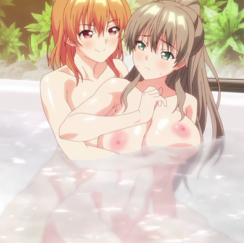 2girls bath bathroom bathtub breasts bubble_de_house_de_marumarumaru completely_nude from_behind grabbing_another's_breast groping izumi_fuuka large_breasts morishita_nagisa multiple_girls nipples nude water wet