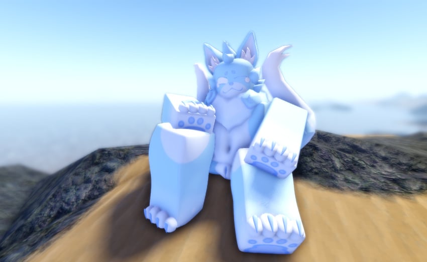 andromorph anthro blue_pussy cuntboy furry ghost_fox_(kaiju_paradise) kaiju_paradise looking_at_viewer ravenuwu roblox seaside self_upload