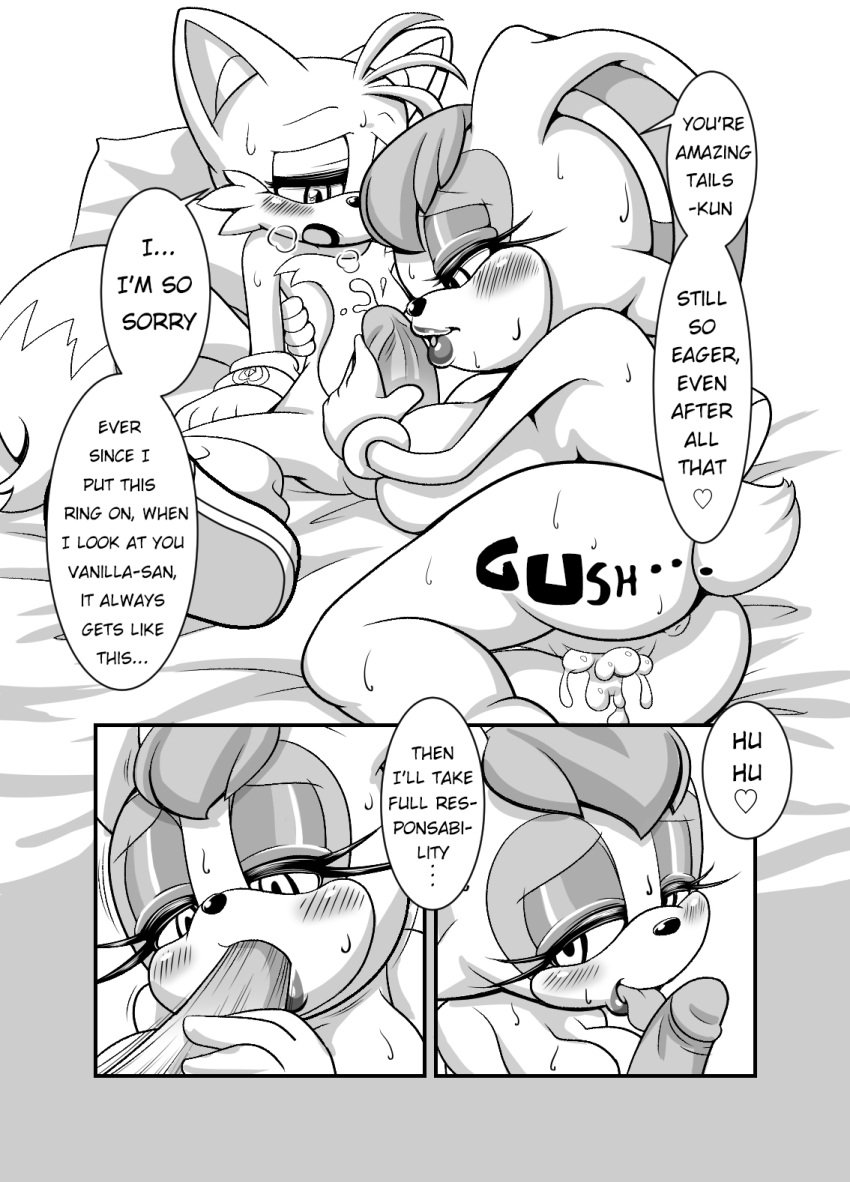 apologizing big_breasts blowjob blush comic lipstick michiyoshi sex sonic_(series) tails vanilla_the_rabbit