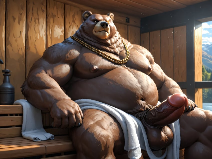 1boy 1male ai_generated animal_ears anthro balls bear belly ben_bigger big_balls big_muscles big_nipples big_penis big_testicles daddy day erect_penis erection furry furry_male huge_muscles inviting looking_at_viewer male male_only muscles muscular muscular_anthro muscular_male navel necklace nipples penis sitting solo testicles zenless_zone_zero