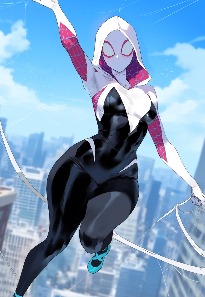 1girls ai_generated blonde_hair bodysuit creamy_ai female female_focus gwen_stacy gwen_stacy_(spider-verse) marvel marvel_cinematic_universe marvel_comics short_hair spider-man:_across_the_spider-verse spider-man:_into_the_spider-verse spider-man_(series) tagme thick_thighs