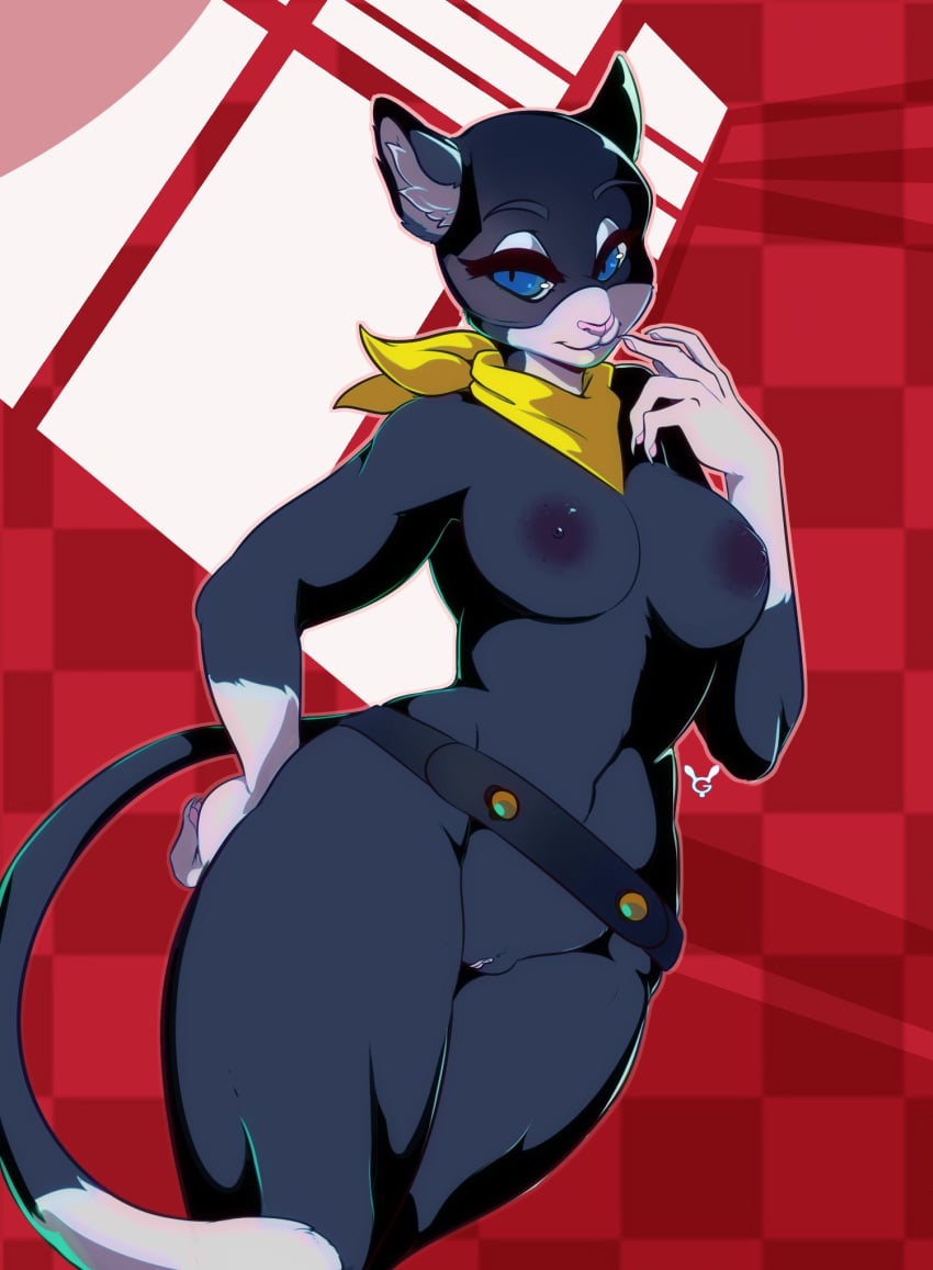 1girls anthro atlus breasts domestic_cat felid feline felis female geeflakes genderswap genitals hi_res humanoid looking_at_viewer mammal megami_tensei megami_tensei_persona morgana_(persona) mostly_nude navel nipples persona persona_5 pussy rule_63 solo video_games