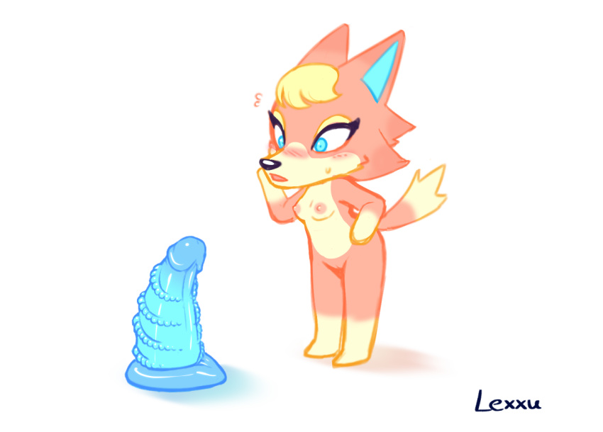 2020 animal_crossing animal_crossing_new_horizons audie_(animal_crossing) breasts dildo lexxuu nintendo nipples orange_fur pussy self_upload