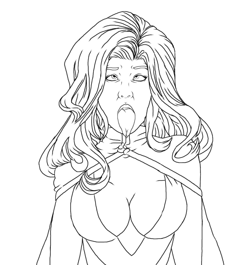 ahe_gao dc line_art megan_morse miss_martian monochrome open_mouth superheroine thewink tongue tongue_out