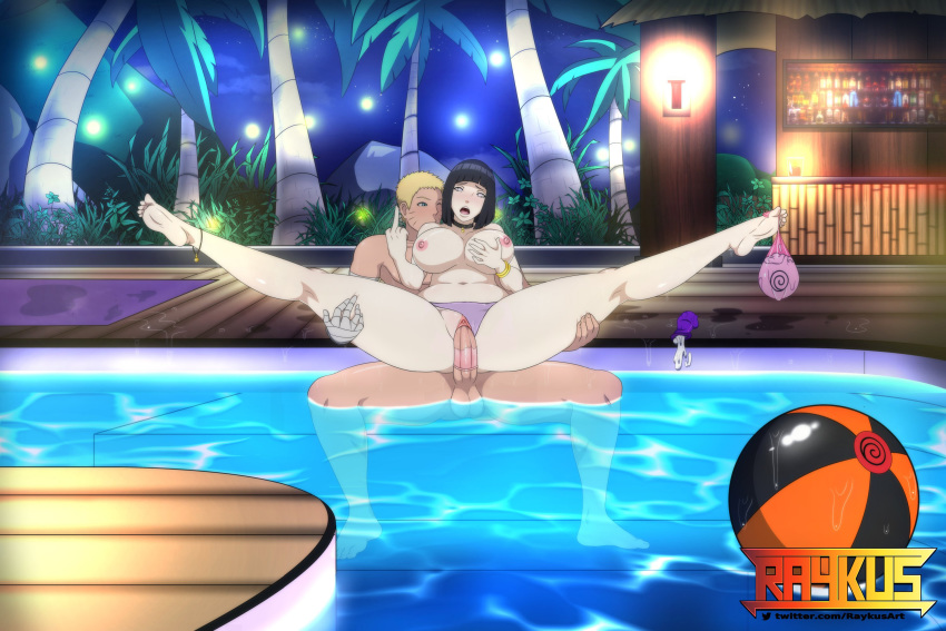 big_breasts bikini bikini_top_removed black_hair boruto:_naruto_next_generations bracelet breasts broken_condom burst condom condom_balloon cum edit erection grabbing_penis handjob hyuuga_hinata middle_finger milf naruto necklace nipples open_mouth penis pool raykus spread_legs spread_pussy testicles third-party_edit used_condom uzumaki_naruto vaginal_penetration white_eyes wife