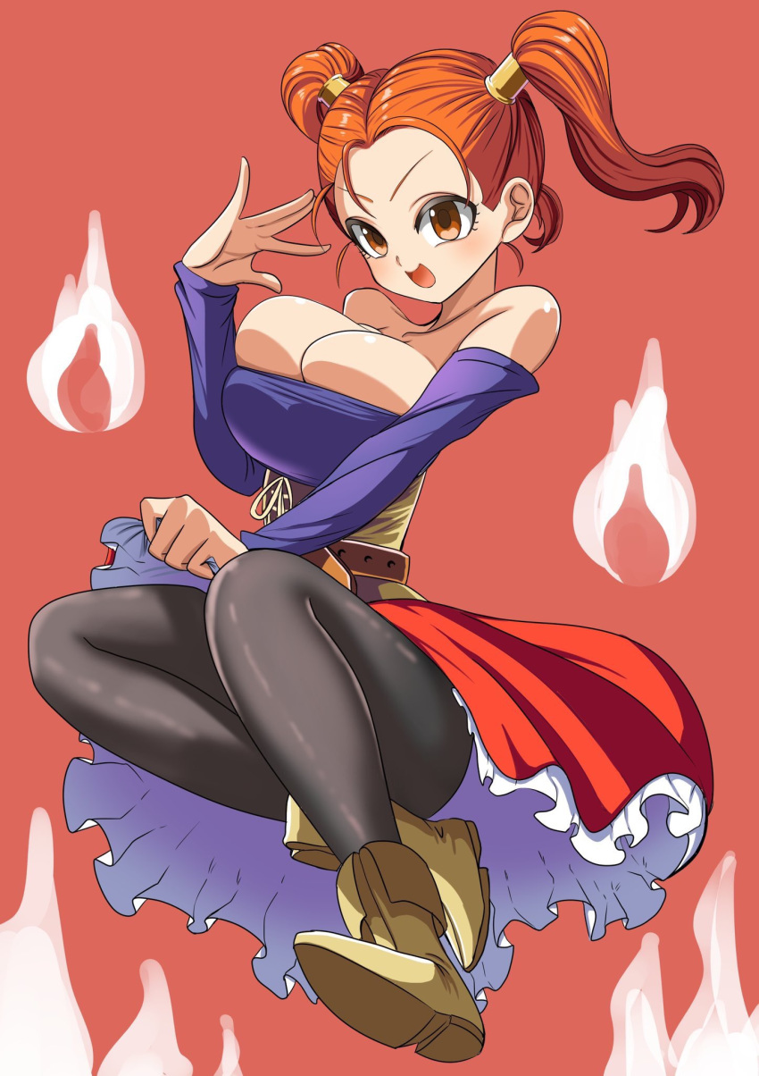 big_breasts brown_eyes clothing dragon_quest dragon_quest_viii female female_only jessica_albert kazenoyobou large_breasts long_hair pantyhose red_hair solo solo_female solo_focus twintails