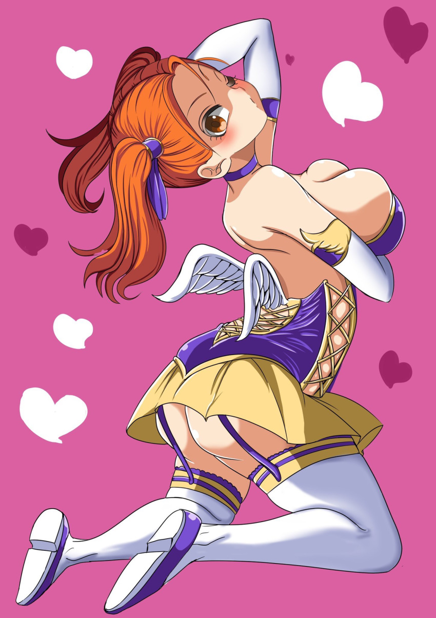 big_breasts blush brown_eyes cleavage clothing divine_bustier dragon_quest dragon_quest_viii female female_only jessica_albert kazenoyobou large_breasts long_hair red_hair solo solo_female solo_focus stockings thighhighs twintails