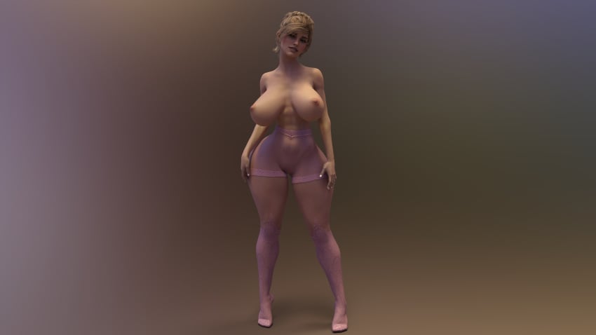 1girls 3d blonde_hair breasts corset_waist daz_studio eromd female harry_potter hermione_granger highres huge_breasts lingerie looking_at_viewer pink_clothing solo teenager thin_waist