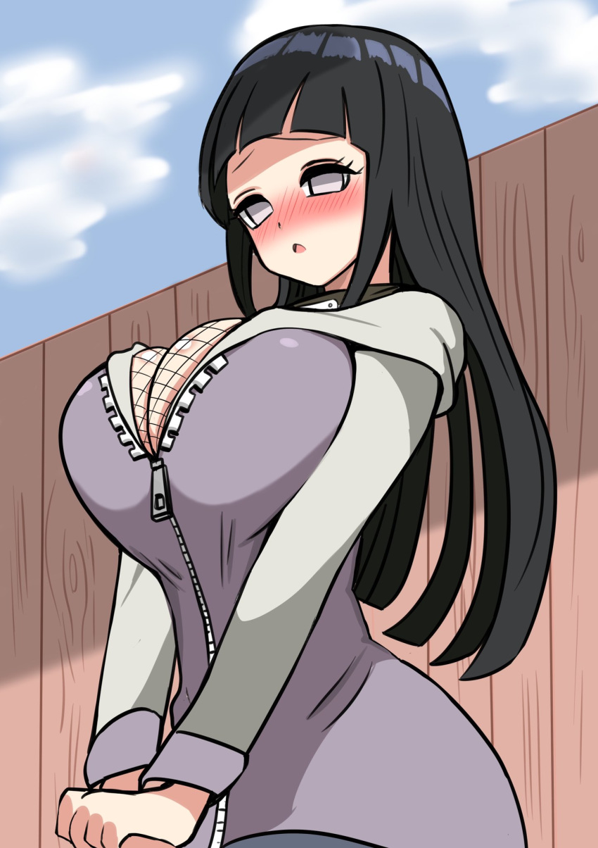 1girls 2020 :o anime_nose bangs big_breasts black_hair blue_hair blush blush_lines blushed blushed_face blushed_female blushing blushing_female blushing_profusely busty chestnut_mouth cleavage cleavage_cutout clothed clothed_female clothing cute cute_face dark_hair different_angle eyebrows eyelashes female female_only fence fishnet_topwear fishnets flustered hair hands hoodie hyuuga_hinata kazenoyobou lavender_eyes light-skinned_female light_skin long_hair long_sleeves naruto naruto_shippuden neoteny open_mouth outside purple_clothing shounen_jump simple_background solo standing unzipped white_eyes wooden_fence zipper