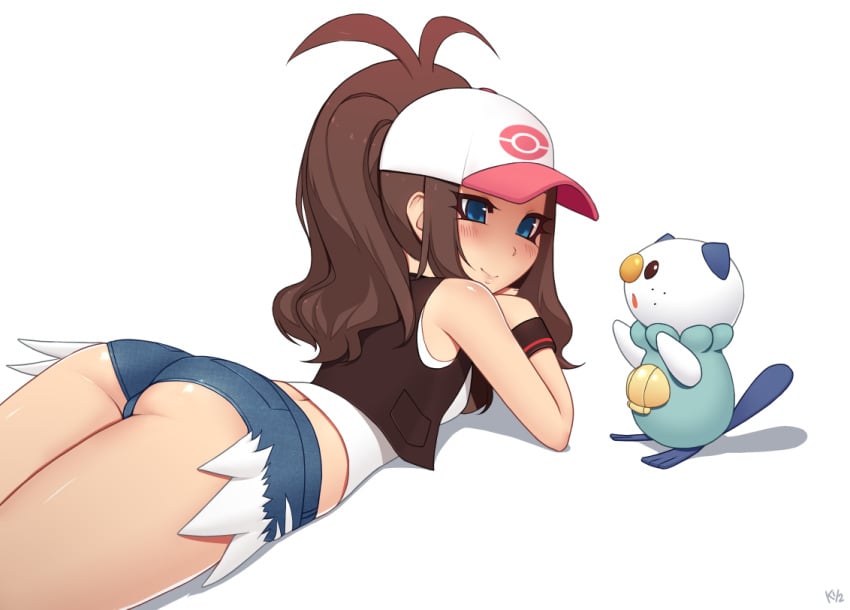 1girls ambiguous_gender ass back blue_eyes brown_hair clothed female feral furry hay hilda_(pokemon) human kuroonehalf larger_female long_hair minishorts nintendo nude oshawott otter pokemon pokemon_(species) pokemon_bw ponytail shorts size_difference smile thick_ass thick_thighs thighs tight_clothing white_background