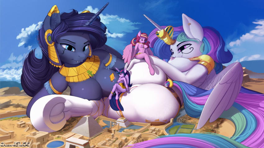 16:9 2020 alicorn areola ass book breasts cloud cutie_mark detailed_background digital_media_(artwork) discordthege equid eyebrows fangs feathered_wings feathers female female/female female_only friendship_is_magic furry genitals giantess group hi_res hooves horn inner_ear_fluff macro mammal mirror_celestia mirror_luna my_little_pony nipples outside princess_celestia_(mlp) princess_luna_(mlp) princess_twilight_sparkle_(mlp) pussy sibling sister sisters tuft twilight_sparkle_(mlp) underhoof widescreen wings yuri