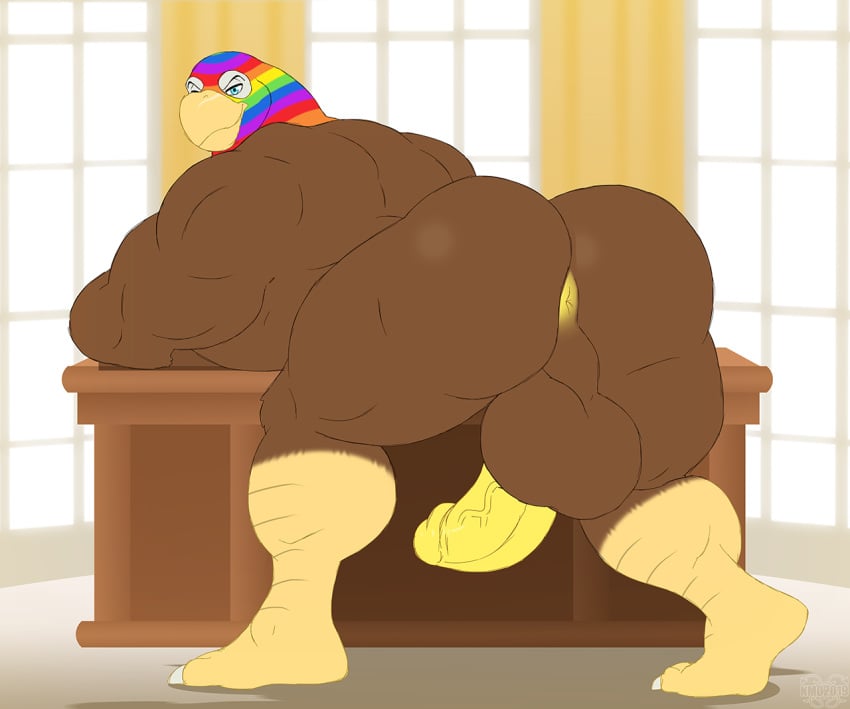 accipitrid accipitriform anthro anus ass avian avoid_posting bald_eagle balls beak big_butt big_muscles bird blue_eyes brown_body brown_feathers desk eagle feathers furniture genitals gold_penis huge_muscles looking_at_viewer looking_back male male_only mask muscular muscular_male nazuu-m0nster nude penis presenting presenting_hindquarters president_office rainbow rainbow_patriot sea_eagle solo super_gay superhero white_body white_feathers window winking_at_viewer yellow_anus