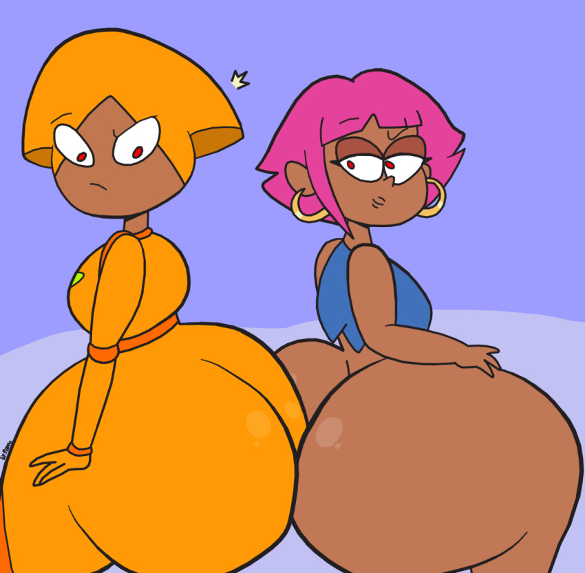 1girls ass_grab bad_anatomy big_ass big_butt black_skin bottom_heavy bubble_butt closed_mouth dual_persona female female_only giant_ass half-closed_eyes hips human human_shannon human_version humanized hyper_ass ok_k.o.!_let's_be_heroes polopanmaster red_eyes robot robot_girl self_paradox shannon_(ok_k.o.!_let's_be_heroes) shannon_boxman thick_ass thick_thighs thighs toony wide_hips