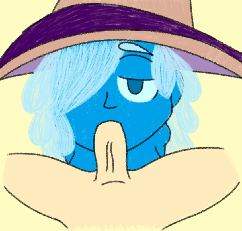 blowjob fellatio hair_over_one_eye half-closed_eyes low_quality polly_mercury slime_girl witch_hat