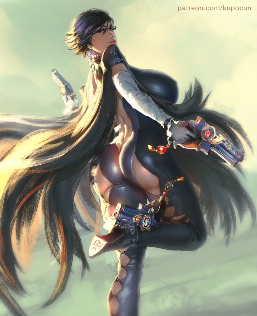 1girls artist_name ass bayonetta bayonetta_(character) bayonetta_2 big_ass big_breasts big_butt breasts female female_only high_heels huge_breasts kupocun large_ass large_breasts large_butt looking_at_viewer looking_back solo thick_thighs