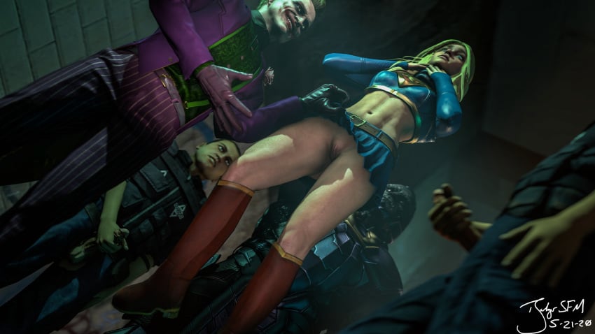 1girls 2020 3d 3d_(artwork) 4boys badgersfm batman_(series) blonde_hair bottomless bottomless_skirt captured captured_heroine choking darkseid dc dc_comics injustice_2 joker kara_danvers kara_zor-el masturbation mortal_kombat mortal_kombat_11 no_panties pussy revealing_pussy skirt skirt_lift source_filmmaker supergirl supergirl_(injustice) superhero_costume superman_(series) the_joker