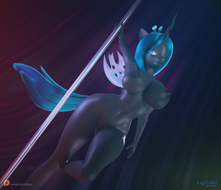 1girls 2020 3d anthro areola breasts crown dancing digital_media_(artwork) eqamrd equid equine female female_only friendship_is_magic furry genitals hi_res horse mammal my_little_pony navel nipples nude pole pole_dancing pony pussy queen_chrysalis_(mlp) solo stripper_pole wings