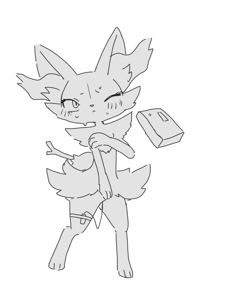 2024 3_fingers 3_toes :< anthro arm_tuft blush blush_lines bodily_fluids braixen cheek_tuft chest_tuft controller digital_media_(artwork) eyelashes facial_tuft feet female fingers fur generation_6_pokemon greyscale hi_res hurai_of_kaki inner_ear_fluff looking_up monochrome nintendo one_eye_closed penetration pokemon pokemon_(species) remote_control remote_controlled_vibrator sex_toy sex_toy_in_vagina sex_toy_insertion shoulder_tuft simple_background solo standing stick sweat sweatdrop tail toes tuft unavailable_at_source vaginal_penetration vibrator vibrator_in_vagina