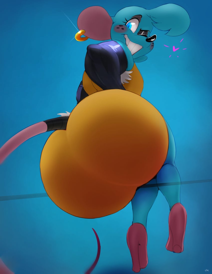 1boy anthro ass big_ass bubble_butt clothed clothing femboy furry girly heart high_heels huge_ass huge_butt large_ass looking_back male male_only muscle_mouse one_eye_closed raised_tail rear_view rodent simple_background sitting solo vimhomeless wink