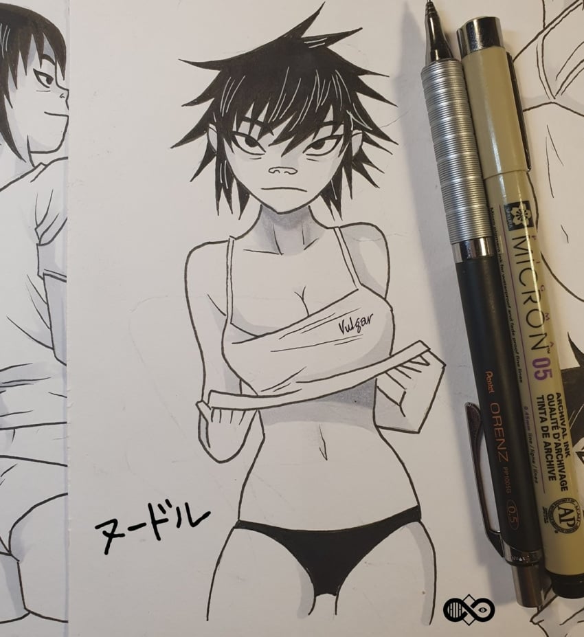 asian belly gorillaz harrisartz noodle_(gorillaz) undressing