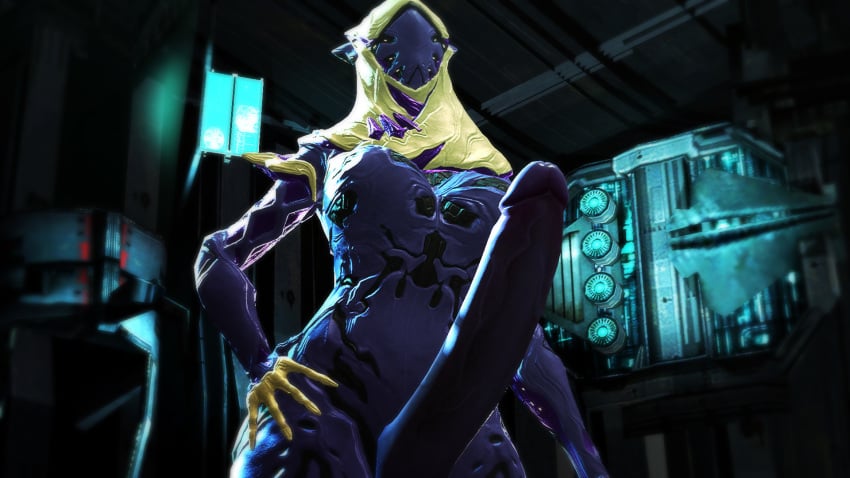 3d 3d_(artwork) 3d_artwork 3d_model big_ass big_penis blue_penis blue_skin dark_room domination futanari ilovememes scenebuild self_upload source_filmmaker space_station warframe wisp_(warframe) yellow_headwear