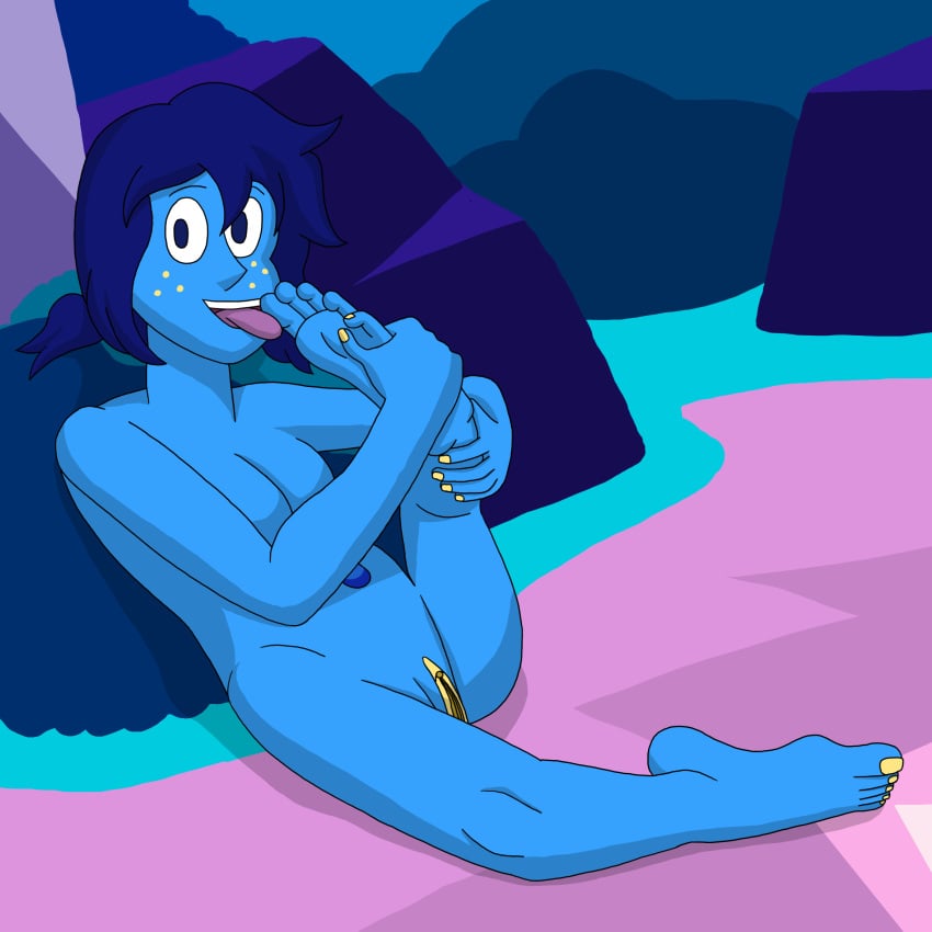 barefoot blue_skin cartoon_network foot_fetish foot_lick freckles lapis_lazuli_(gem) lapis_lazuli_(steven_universe) neonrains nice_lapis nude pussy self_foot_worship self_worship soles solo steven_universe yellow_nails yellow_pussy yellow_toenails yellow_vagina