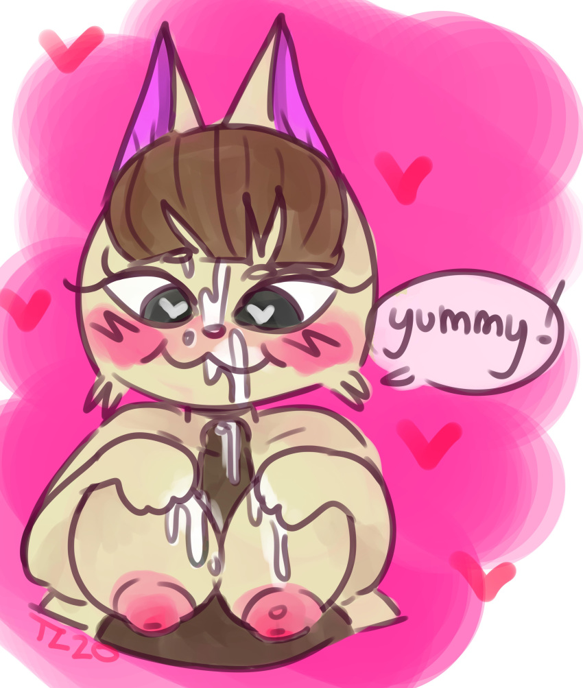 animal_crossing blowjob cum feline fellatio heart-shaped_pupils merry_(animal_crossing) nintendo paizuri pink titjob