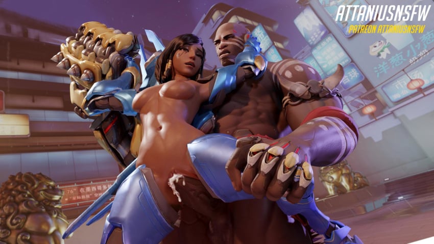 3d akande_ogundimu attanius black_skin cum_in_pussy cum_inside dark-skinned_male doomfist overwatch pharah tagme