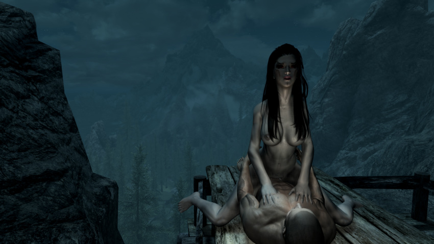 1boy 1girls bijin cowgirl_position dark_elf dunmer game_screenshot jenassa nord riding sex skyrim straight tagme the_elder_scrolls