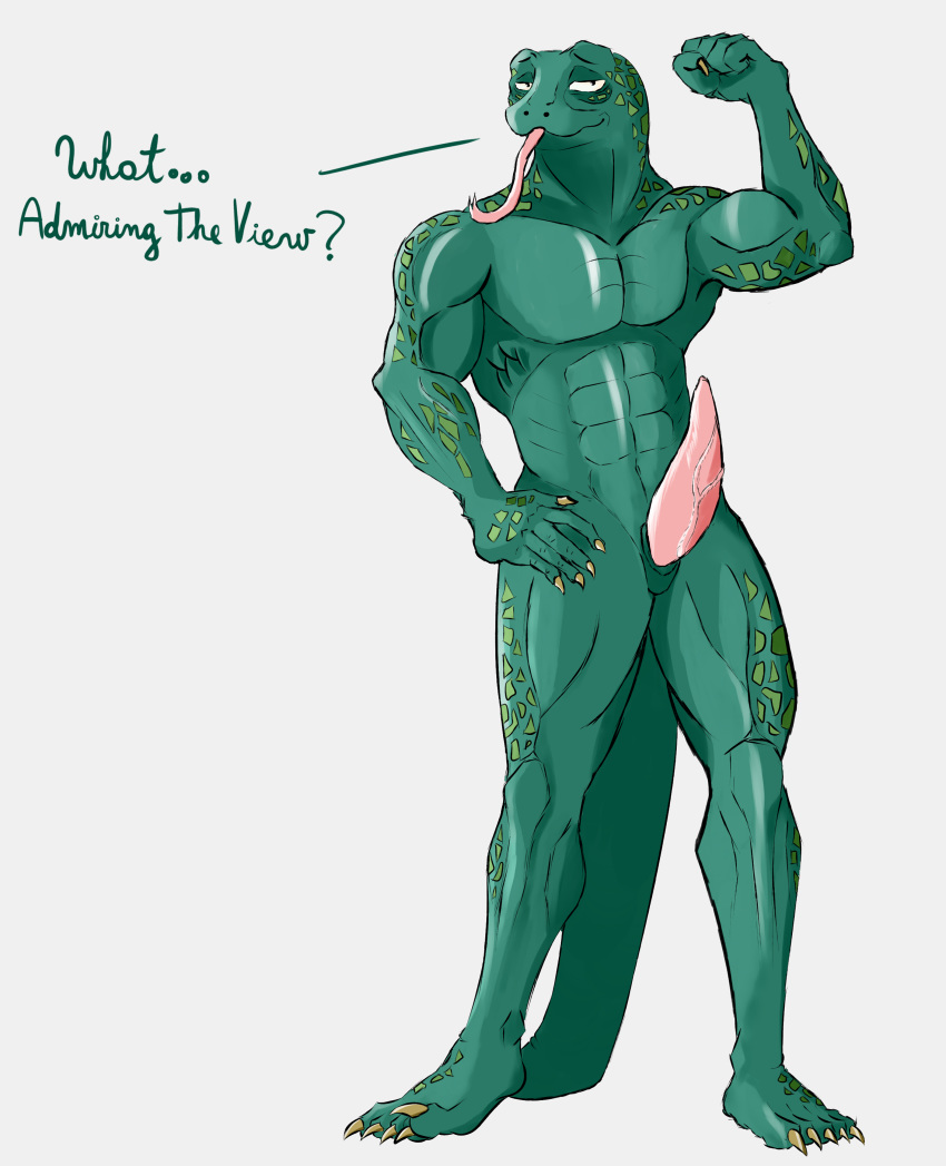 abs absurd_res animal_genitalia animal_penis anthro arm_flex barefoot beastars biceps big_muscles biped claws cloaca clothed clothing erection feet flexing front_view genitals gosha_(beastars) hi_res humanoid komodo_dragon lizard male male_only matidramon monitor_lizard muscular muscular_male pecs penis reptile scalie simple_background solo standing topless white_background