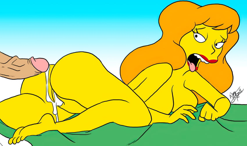 1boy 1girls aeolus06 after_sex ass creampie cum cum_in_pussy cum_inside feet large_breasts lipstick long_hair looking_back mindy_simmons nude open_mouth partial_male penis red_hair the_simpsons tongue_out