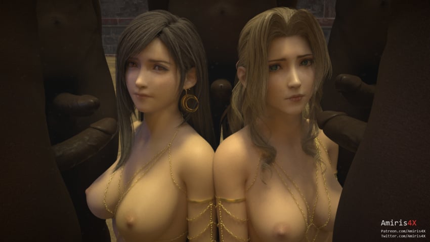 2girls 3d 3d_(artwork) 5boys aerith_gainsborough amiris4 areola areolae artist_name big_penis black_hair blue_eyes body_jewelry breasts brown_hair dark-skinned_male dark_hair dark_skin earrings female final_fantasy final_fantasy_vii final_fantasy_vii_remake huge_cock huge_penis human human_only interracial large_penis light-skinned_female light_skin long_hair long_penis looking_at_viewer male multiple_boys multiple_females multiple_girls multiple_males multiple_penises nipples nude nude_female nude_male nudity penis red_eyes simple_background square_enix thick_penis tifa_lockhart topless uncensored