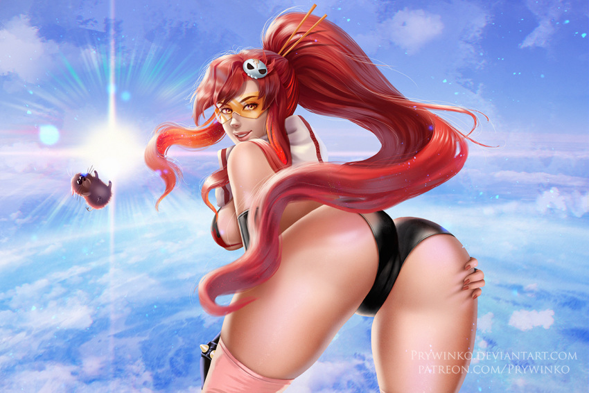 1girls ass ass_grab bangs bikini boota breasts dat_ass female female_focus female_only hair_ornament long_hair looking_at_viewer looking_back orange-tinted_eyewear outdoors prywinko red_hair short_shorts shorts sky smile solo sun sunglasses tagme tengen_toppa_gurren_lagann thick_thighs thighs tinted_eyewear very_long_hair visor watermark yoko_littner