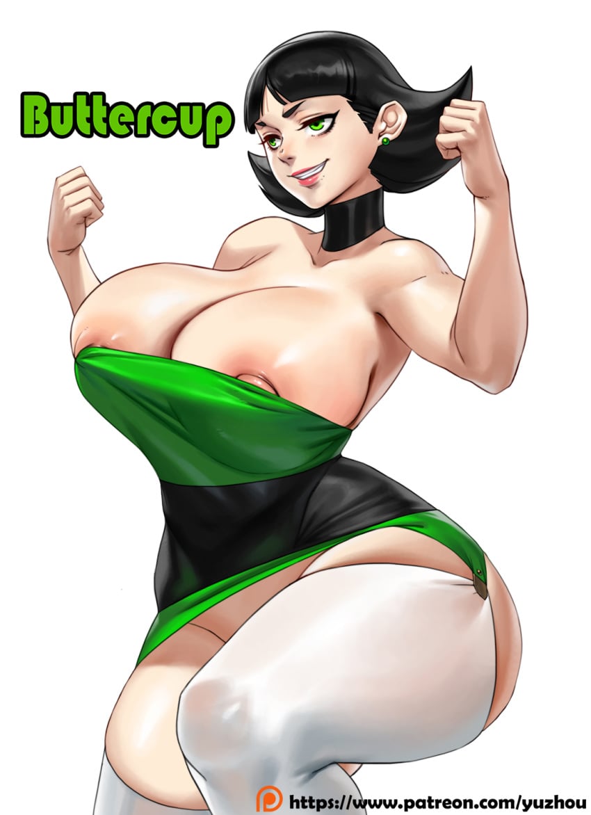 1girls aged_up areolae ass big_ass big_breasts bimbo black_hair bob_cut breasts busty buttercup_(powerpuff_girls) cartoon_network choker cleavage earrings female female_only green_eyes grin huge_breasts huge_thighs large_breasts legwear lipstick naughty_face nipples no_panties partially_visible_nipples powerpuff_girls seductive seductive_smile short_hair smile solo space_(uchuu) thick_lips thick_thighs thighhighs toonami voluptuous white_background wide_hips yuzhou