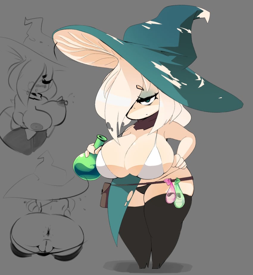 anthro big_breasts breasts citrina_(unyin) mushroom mushroom_girl mushroom_hat thick_thighs thighs unyin witch witch_hat