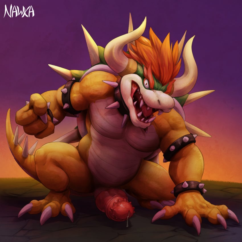 1:1 2020 4_fingers animal_genitalia animal_penis anthro bodily_fluids bowser bracelet claws collar erection fingers genital_fluids genitals giga_bowser hair hi_res horn jewelry knot koopa looking_at_viewer male male_only mario_(series) muscular muscular_anthro muscular_male nawka nintendo nude open_mouth penile_spines penis precum red_eyes red_hair saliva scalie sharp_teeth signature solo spiked_bracelet spiked_collar spiked_tail spikes spikes_(anatomy) super_smash_bros. teeth toe_claws tongue video_games