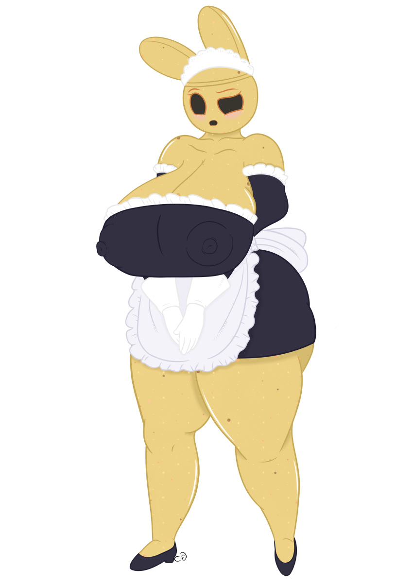 absurd_res alpha_channel animal_crossing animate_inanimate anthro big_breasts breasts clothing coco_(animal_crossing) cogsfixmore erect_nipples female gyroid hi_res huge_breasts lagomorph leporid maid_uniform mammal nintendo nipples rabbit simple_background solo solo_focus thick_thighs transparent_background uniform video_games