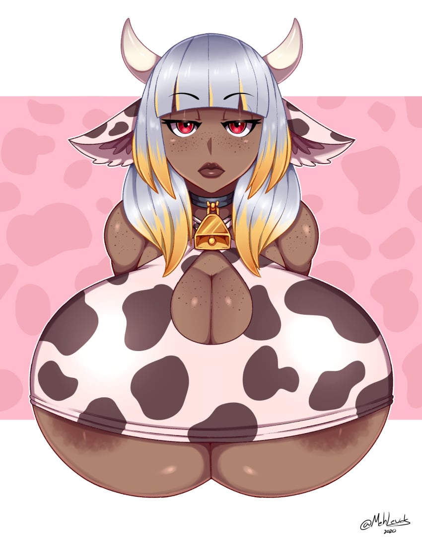 big_breasts cow_girl dark-skinned_female dark_skin female mehdrawings mehlewds nipple_slip red_eyes