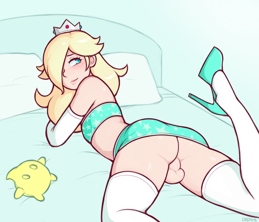 1boy ass backsack bed crossdressing dross elbow_gloves femboy genderswap_(ftm) girly gloves high_heels male_focus male_only mario_(series) miniskirt nintendo prince_ronaldo princess_rosalina rule_63 solo stiletto_heels super_mario_galaxy taint testicles thighhighs top trap tubetop