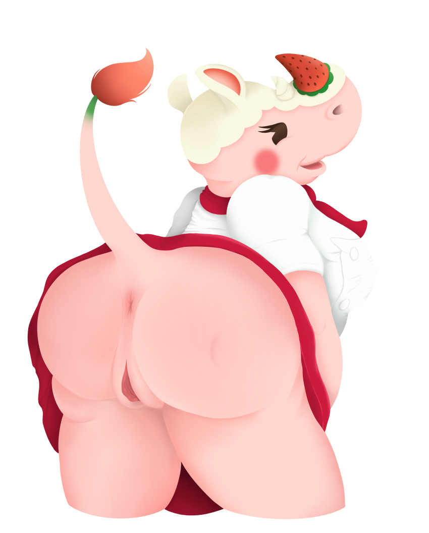 absurd_res alpha_channel animal_crossing anthro anus ass female food food_creature genitals hi_res mammal merengue_(animal_crossing) nintendo pink_body presenting presenting_hindquarters pussy rhinocerotoid simple_background solo thr33y3dg0at transparent_background video_games