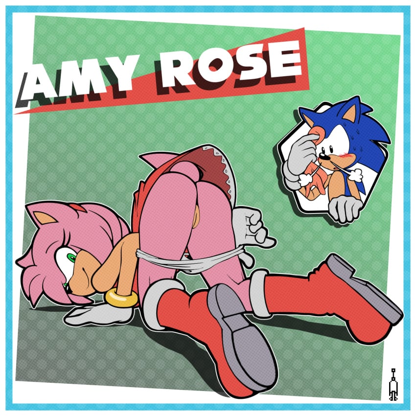 1:1 2d amy_rose anthro ardan_norgate ass bedroom_eyes blood blue_body bodily_fluids border clothing color eulipotyphlan female footwear fur furry furry_female furry_male furry_only genitals green_eyes handwear hedgehog hi_res looking_back male mammal narrowed_eyes nosebleed open_mouth panties_down partially_clothed pink_body pinup plump_labia pose presenting presenting_hindquarters presenting_pussy pussy seductive sonic_(series) sonic_the_hedgehog sonic_the_hedgehog_(series) straight suggestive tail teenager thin topwear underwear underwear_down upskirt white_border