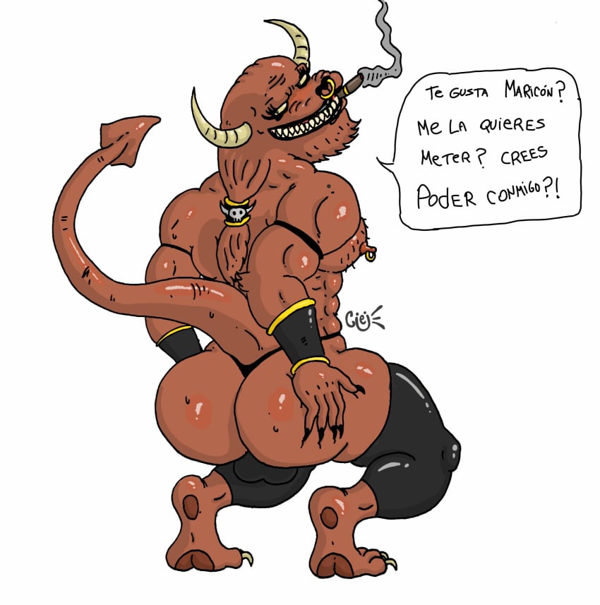 ass bara big_ass cigarette crossdressing degeneration demon furry horns impuraloid male_only muscular_male piercing power_bottom spanish_text