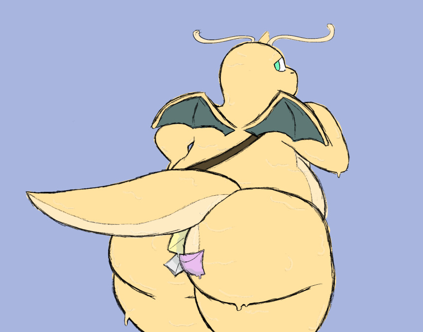 anthro ass belly big_belly cute_expression delivery_(commerce) delivery_employee dragon dragonite generation_1_pokemon guilty hi_res kairyu looking_back mail mailbag male nintendo overweight pokemon pokemon_(species) postal_carrier postal_delivery presenting presenting_hindquarters slightly_chubby solo wings xxackert_18