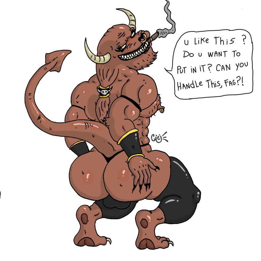 ass bara big_ass cigarette crossdressing degenerate degeneration demon furry horns impuraloid male_only muscular muscular_male pierced_nipples piercing piercings power_bottom