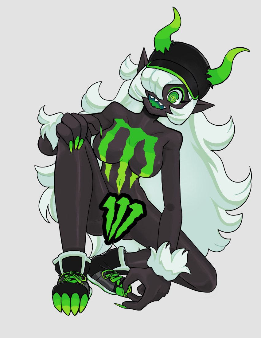 female looking_at_viewer monster-chan monster_energy white_hair