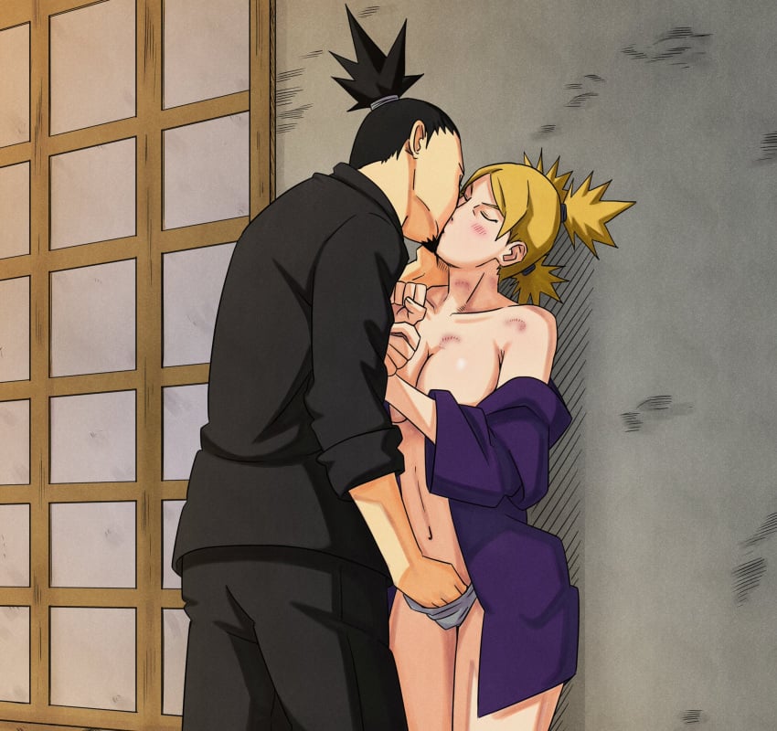 1boy 1girls against_wall arm_grab assertive assertive_male beard big_breasts black_hair blonde_hair blush boruto:_naruto_next_generations breasts_out canon_couple closed_eyes clothed_sex couple dominant_male facial_hair female fingering fingering_partner fingering_pussy fingering_under_panties fully_clothed goatee hand_in_panties husband_and_wife kabedon kimono kissing legs_together male male/female milf nanxdaime nara_shikamaru naruto naruto_(series) no_bra open_clothes panties partially_clothed ponytail sex standing standing_sex submissive_female temari tied_hair twintails