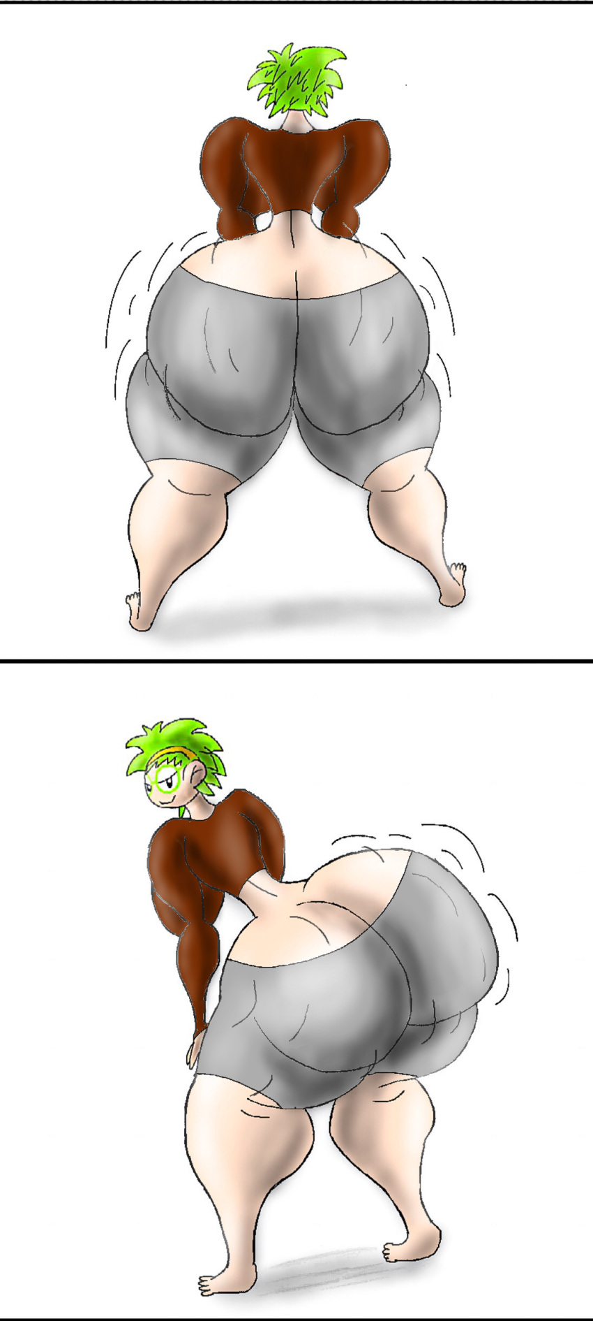 ass_cheeks back_view backboob barefoot big_ass big_breasts biscuous bubble_ass bubble_butt busty butt_cheeks clothed_female comic curvy curvy_body curvy_female curvy_figure dancing dat_ass edit female_only glasses green_hair headband herocane hourglass_figure huge_ass huge_butt leggings long_sleeves looking_at_viewer lucy_green_(herocane) miniskirt no_pants original original_character pawg shaking_ass shaking_butt short_hair shorts side_view sideboob smirk socks solo_female thick_ass thick_thighs tight_clothing tight_shorts twerking wide_hips