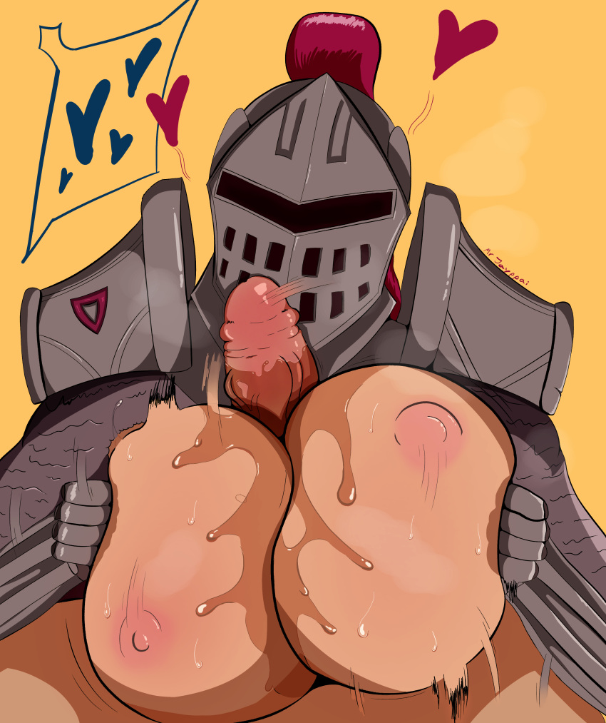 1boy 1girls armor big_breasts big_penis boobjob braless breasts cock erection female headgear helmet human human_only humanoid_penis knight light-skinned_female light-skinned_male light_skin mrjayppai obscured_face paizuri pauldrons penis penis_between_breasts pov red_hair titjob topless wet wet_penis wet_skin