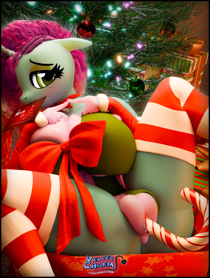 3d 3d_(artwork) anthro anthro_only bashful blender_(software) blender_cycles candy_cane candy_cane_in_pussy candy_cane_stockings card_in_mouth christmas christmas_card christmas_clothing christmas_decorations christmas_lights christmas_ornaments christmas_outfit christmas_present christmas_tree detailed_hair g5 hasbro horse_girl horse_tail index_fingers_together insertion inside_box legs_spread misty_brightdawn_(mlp) mlp mlp_g5 my_little_pony my_little_pony:_make_your_mark my_little_pony:_tell_your_tale netflix png puffy_pussy pussy pussy_insertion pussy_juice_string ribbon shy velvet_charm warm_lighting